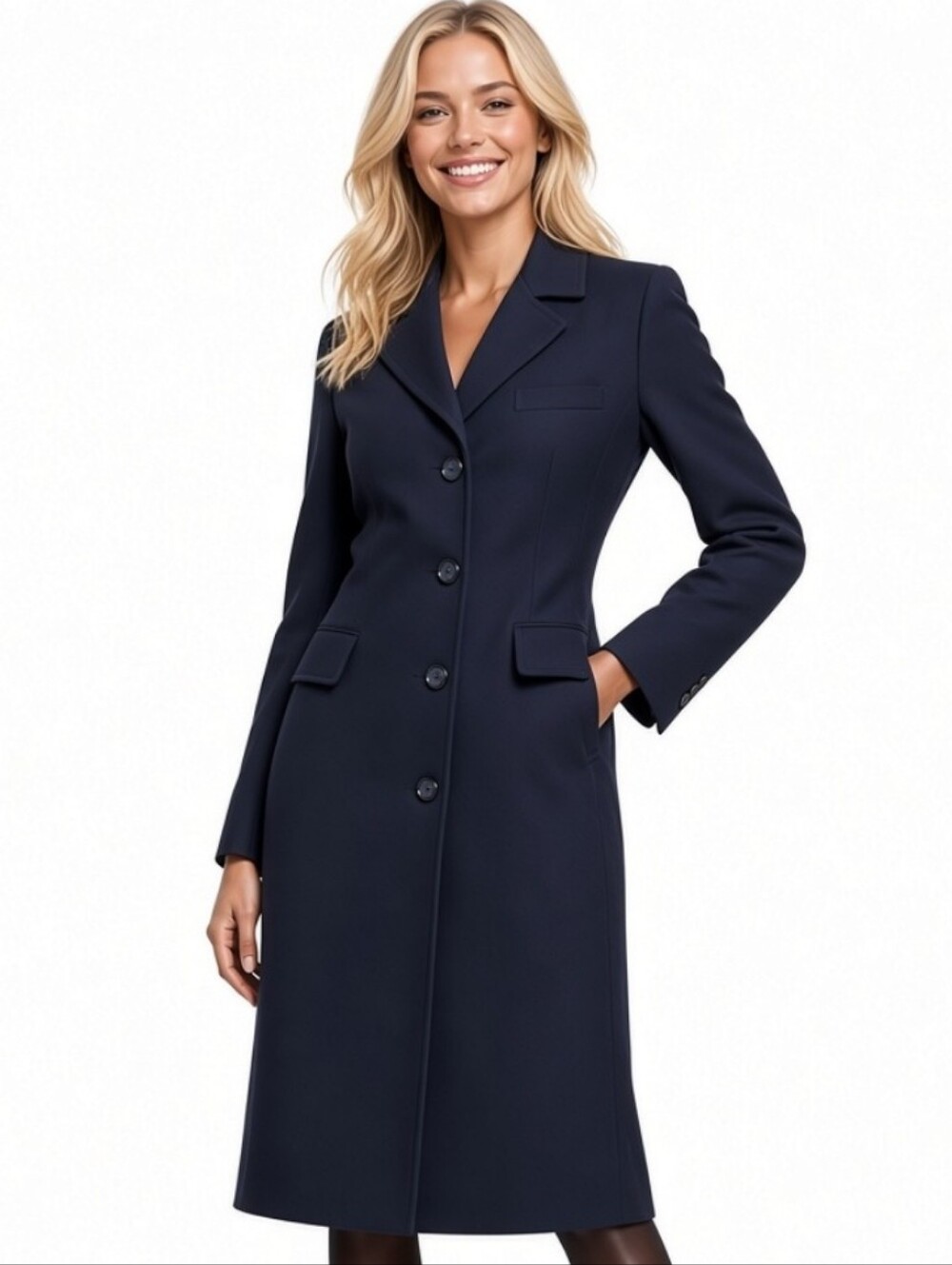 Women's Gallery Professional Classic Navy Midi Petite Overcoat(Sz:Small Petite)